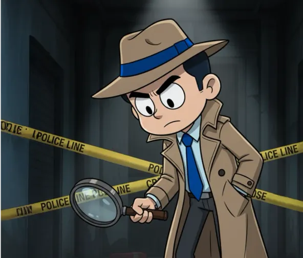 Detective buscando paquetes con una lupa